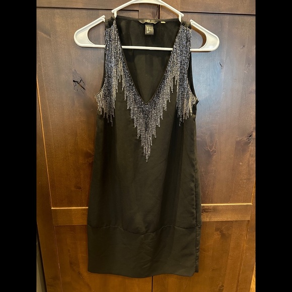 H&M Black Holiday New Years Dress Small 2 Bling Beaded - Picture 1 of 3